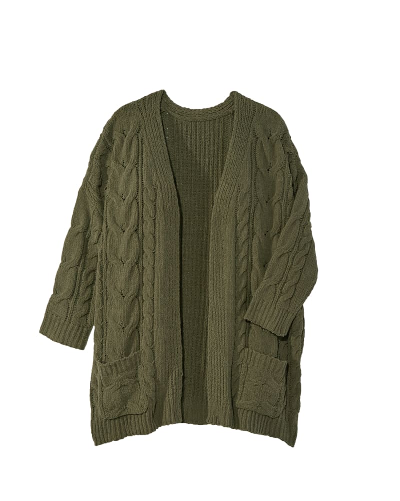 Olive green cable knit cardigan online